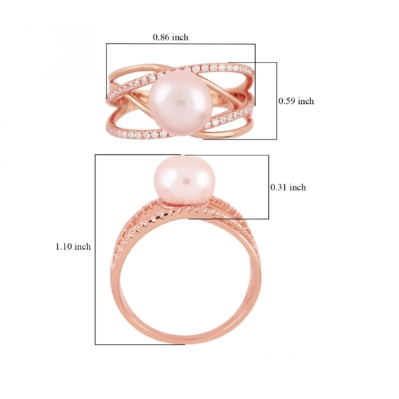Natural freshwater pearl & simulated diamond and ing, Sz.10, rose gold O/L - Picture 3 of 3